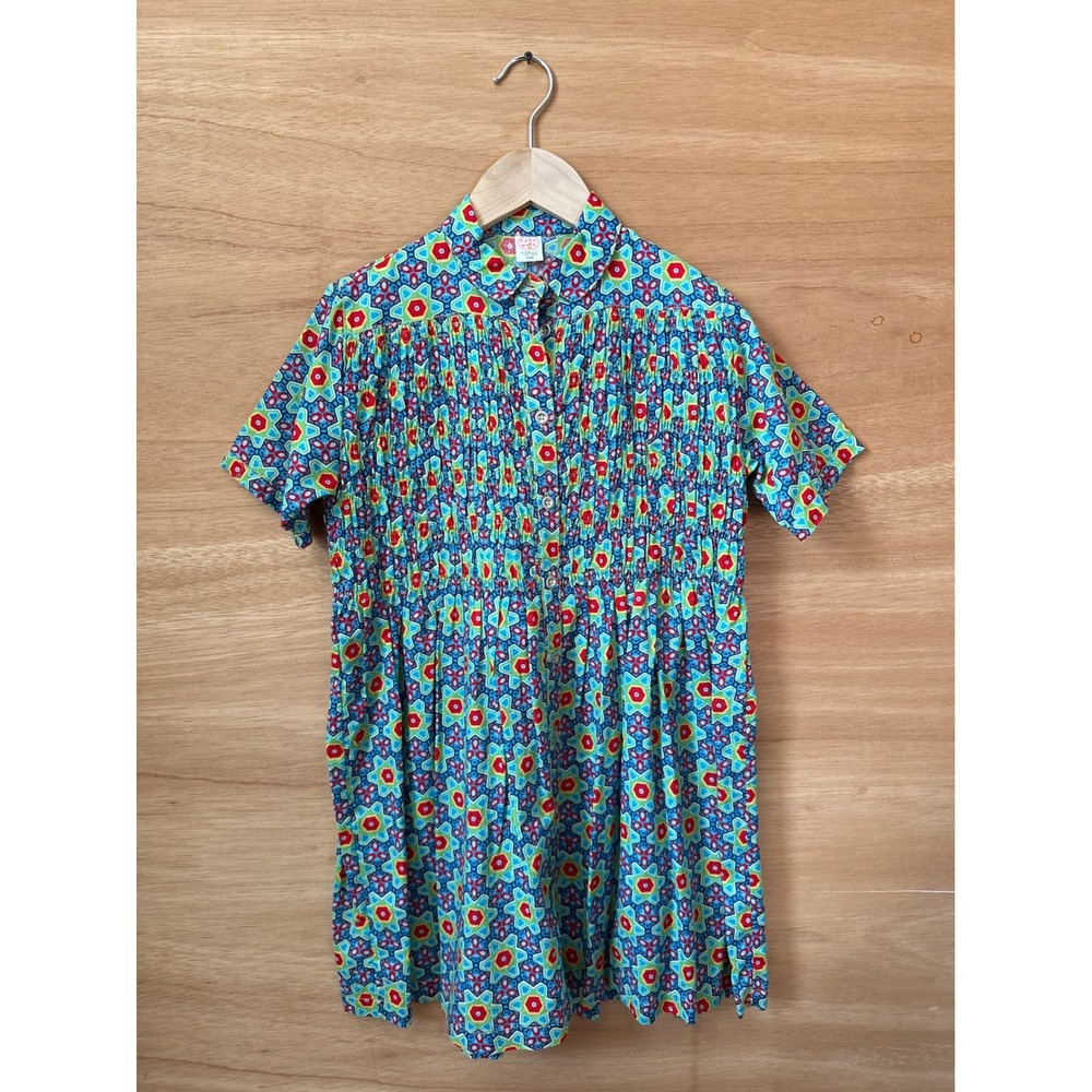 Cake Walk Kids Girls Geometric Smocked Short Sleeve Dress Size 128